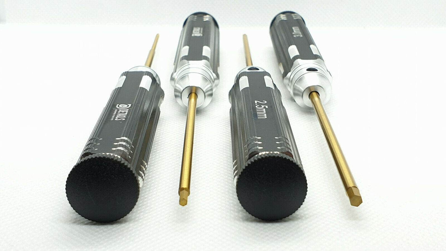 4-piece black metric HEX Allen screwdriver set for RC cars, designed for precise adjustments