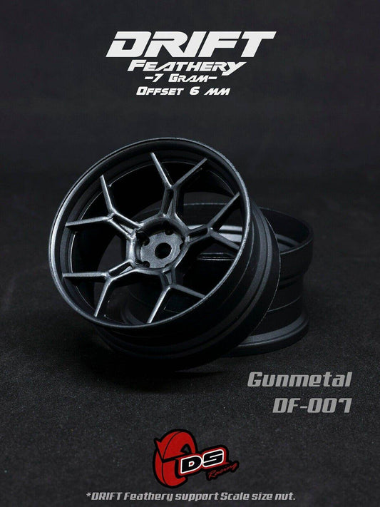 DS Racing Drift Feathery 5Y DF-007 RC wheel set, 1/10 scale, 6mm offset, 2pcs, high traction