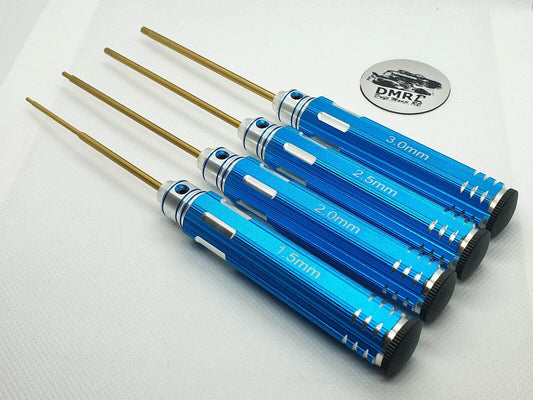4-piece blue metric HEX Allen screwdriver set for RC cars, designed for precise adjustments