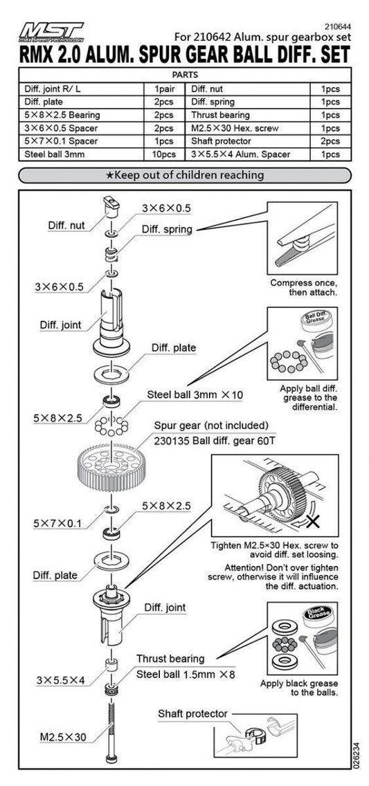 MST RMX 2.5 Ball Differential Transmission Set - 210644