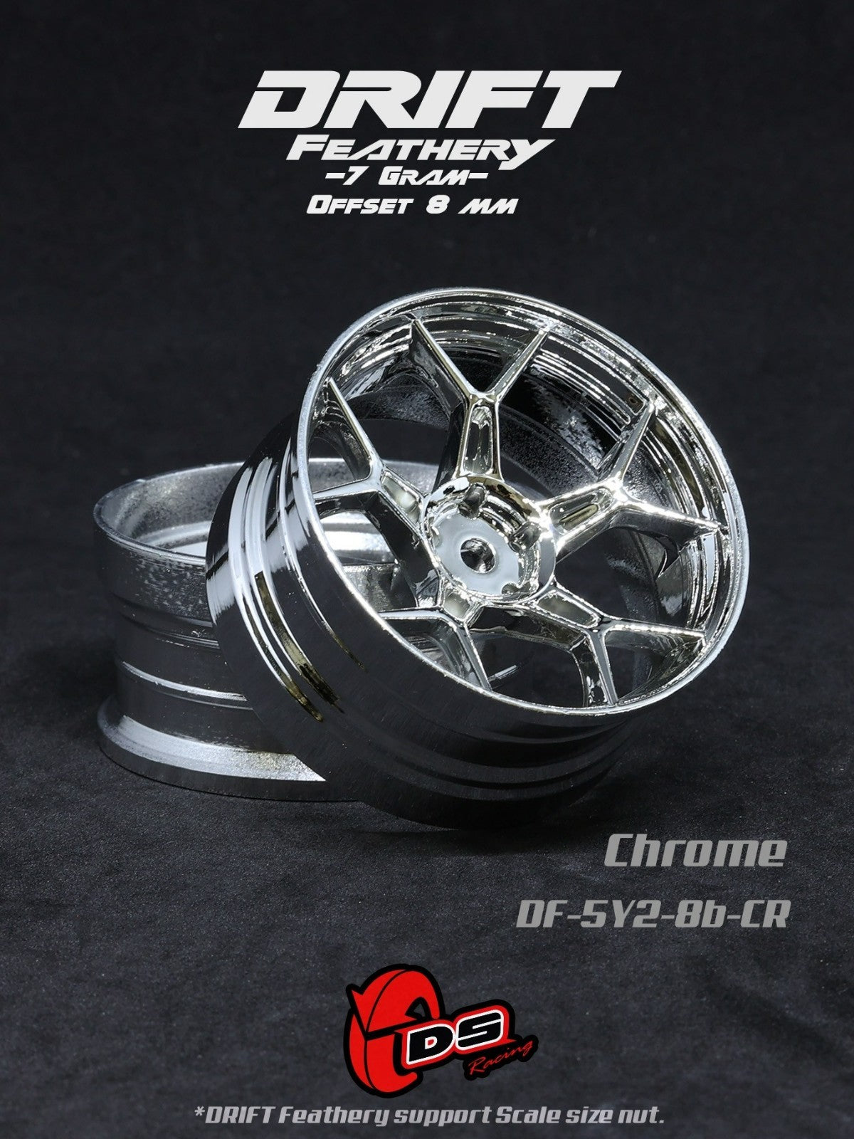 ds racing rc drift wheels - 5y feathery 8mm chrome
