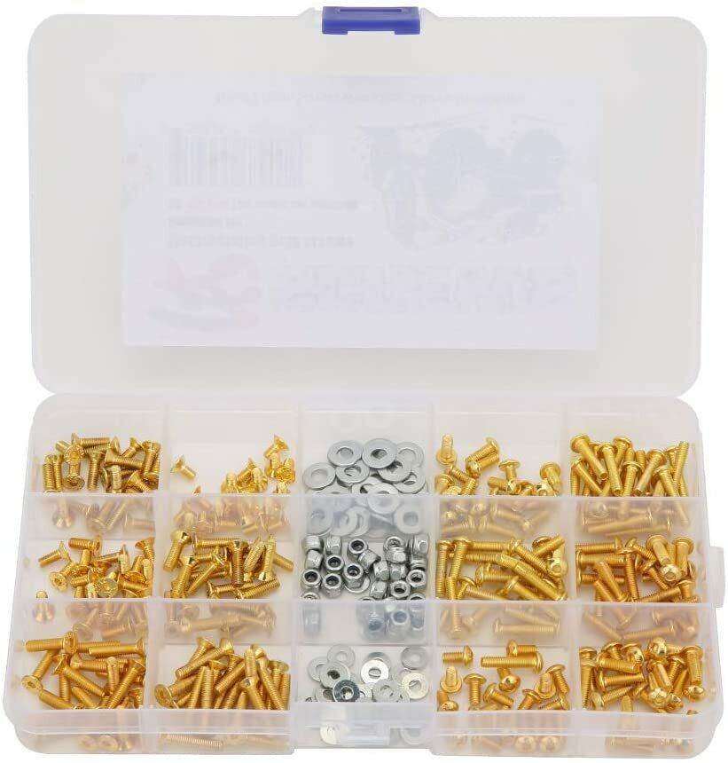 330-piece gold-plated M3 metric screw kit for RC car builds