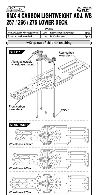 MST RMX4 Lower Chassis Deck Carbon Adjustable 257-275mm - 210737