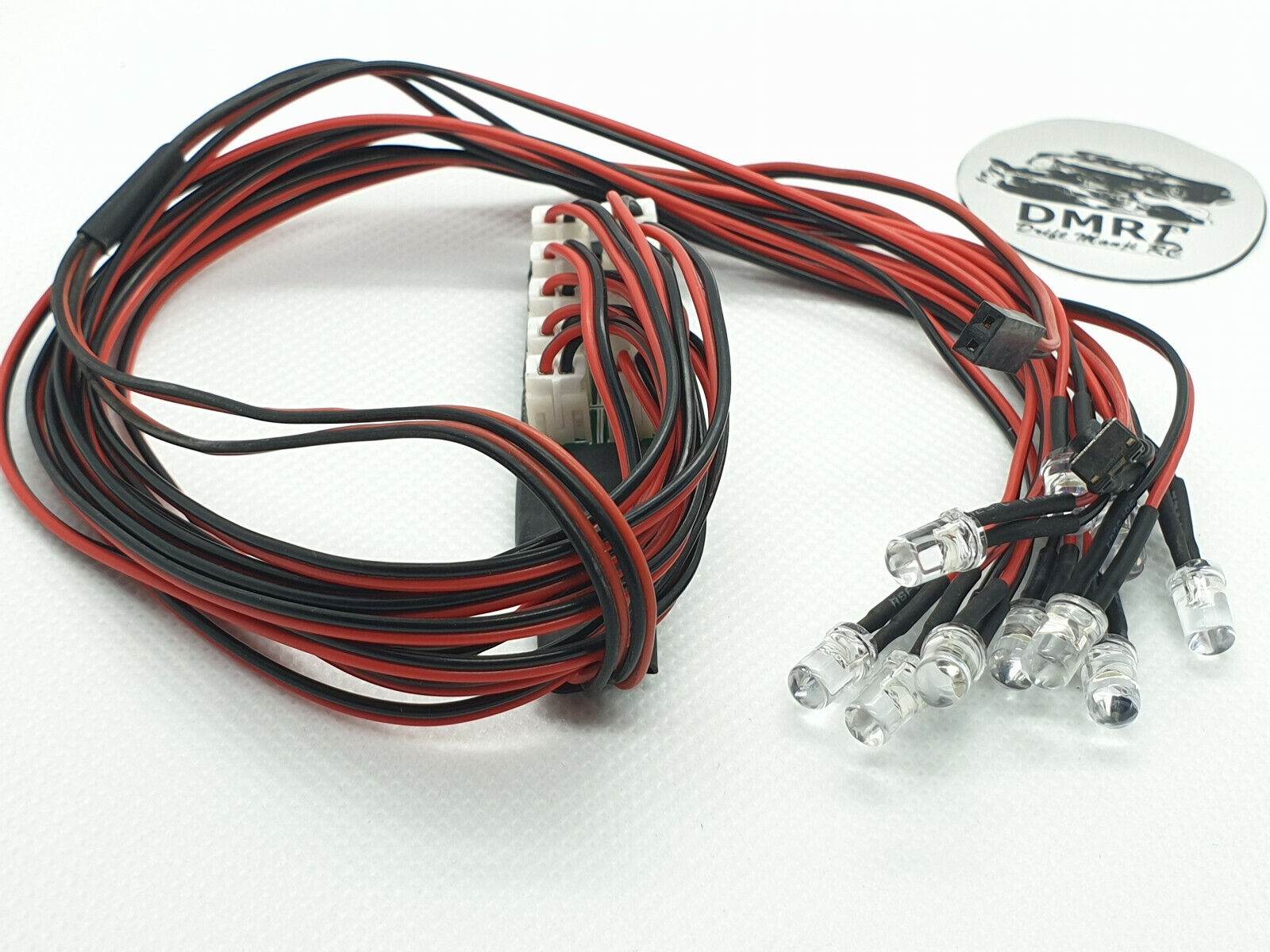 10-piece LED light kit for 1/10 scale RC car, truck, and crawler bodies, featuring seven adjustable lighting modes