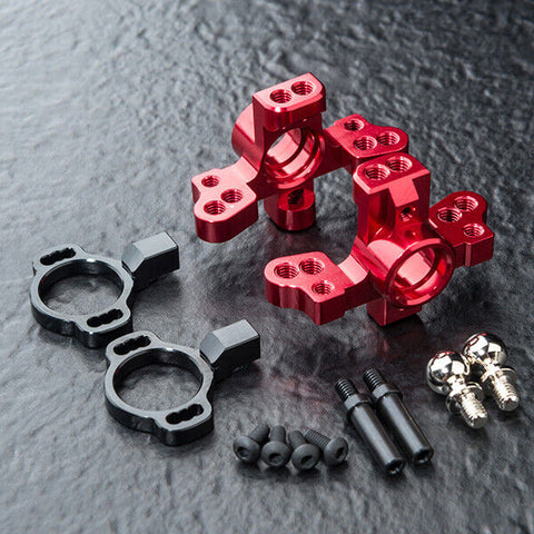 Close-up of MST ATK V2 Aluminium Steering Upright Hub Set #820158 for precise RC control -Red