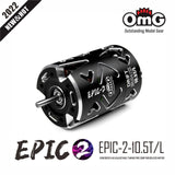 Close-up of OMG Epic V2 10.5T Black Brushless Motor, sensored and adjustable timing