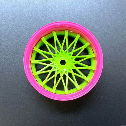 Tetsujin Super Rim 'Dahila' Adjustable Offset RC Wheels, 2-piece set for enhanced customization pink and green