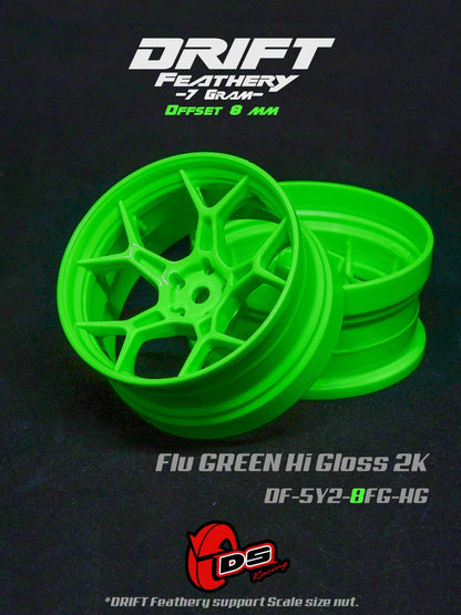 DS Racing RC Drift Wheels - 5Y Feathery 8mm Flu Green (2pcs)