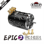 Close-up of OMG Epic V2 10.5T Black Brushless Motor, sensored and adjustable timing