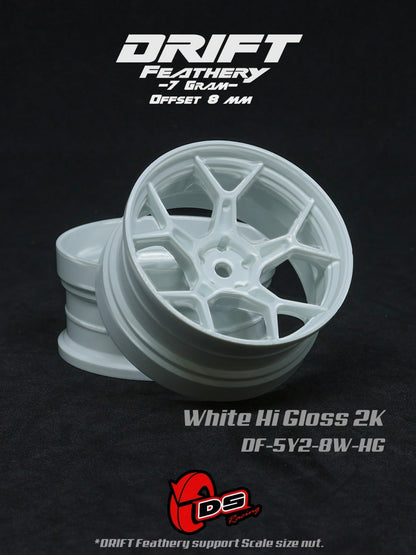 DS Racing Feathery 8mm RC Drift Wheels White - lightweight 1/10 (2pcs)