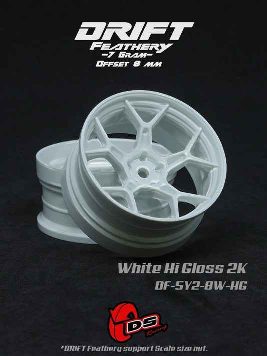 DS Racing Feathery 8mm RC Drift Wheels White - lightweight 1/10 (2pcs)