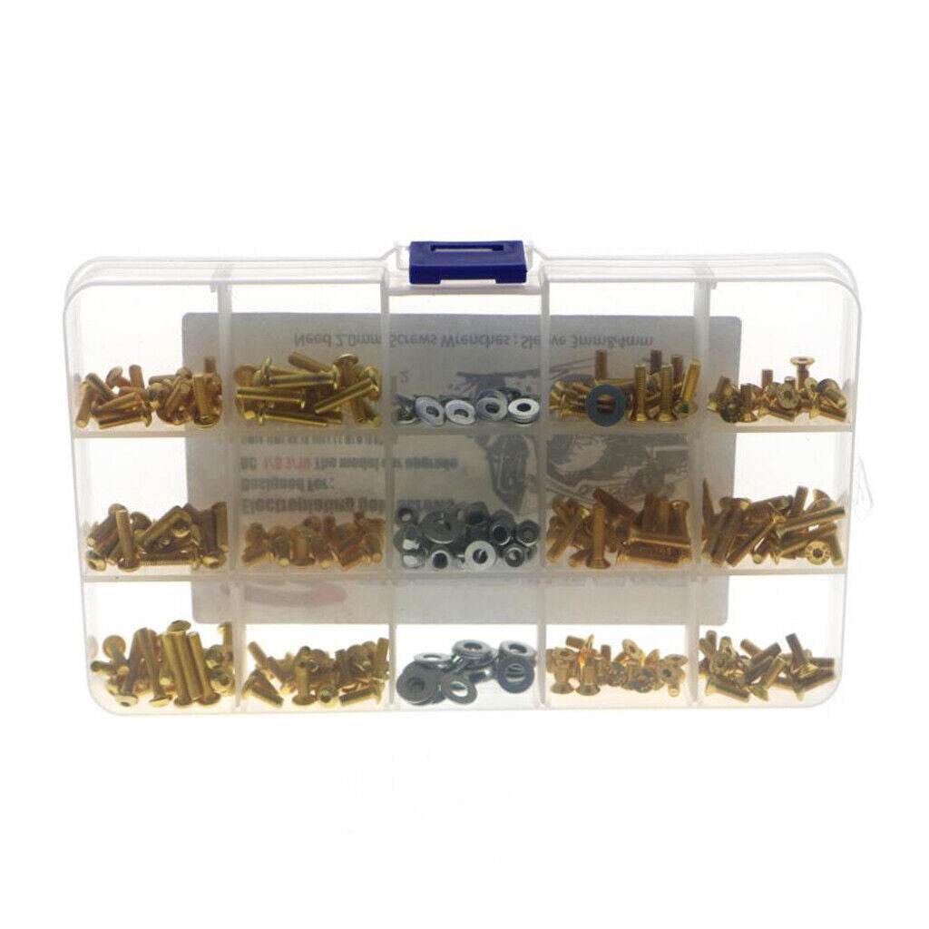 330-piece gold-plated M3 metric screw kit for RC car builds