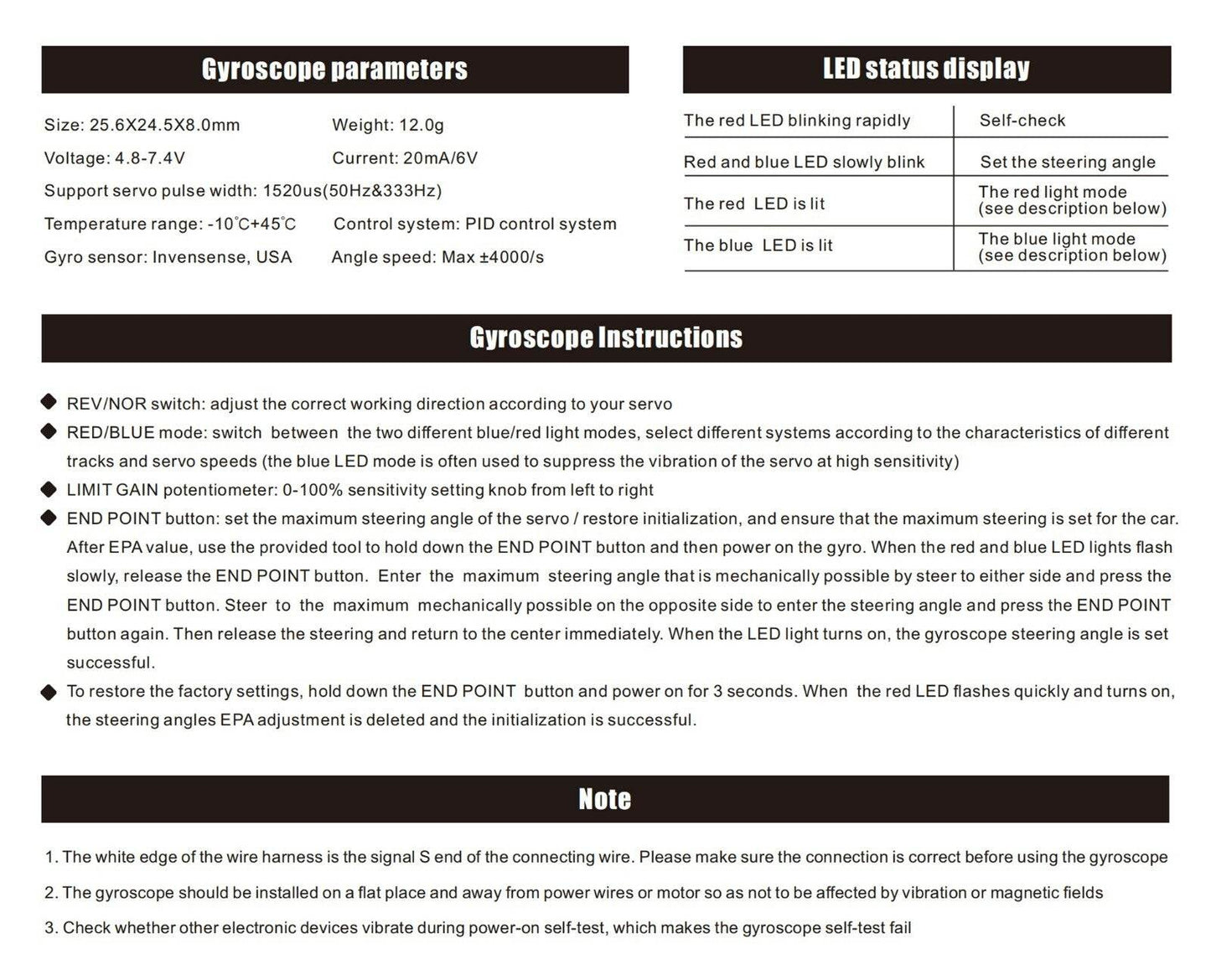 Top view showing mode & gain dials on OMG V1 high-performance RC gyro