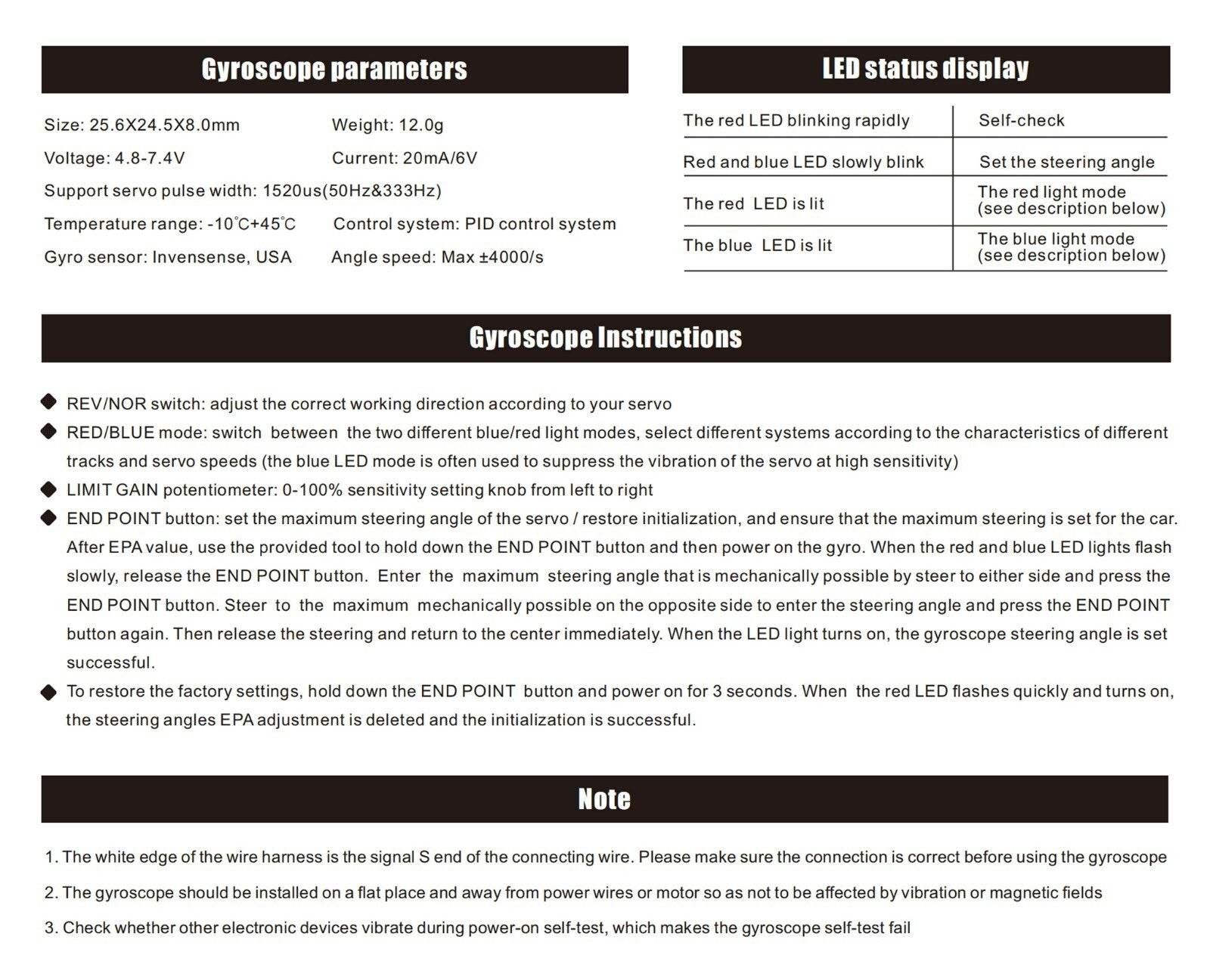 Top view showing mode & gain dials on OMG V1 high-performance RC gyro