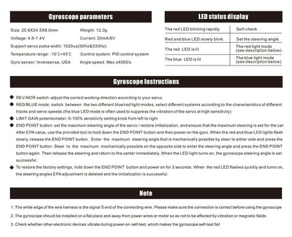 Top view showing mode & gain dials on OMG V1 high-performance RC gyro