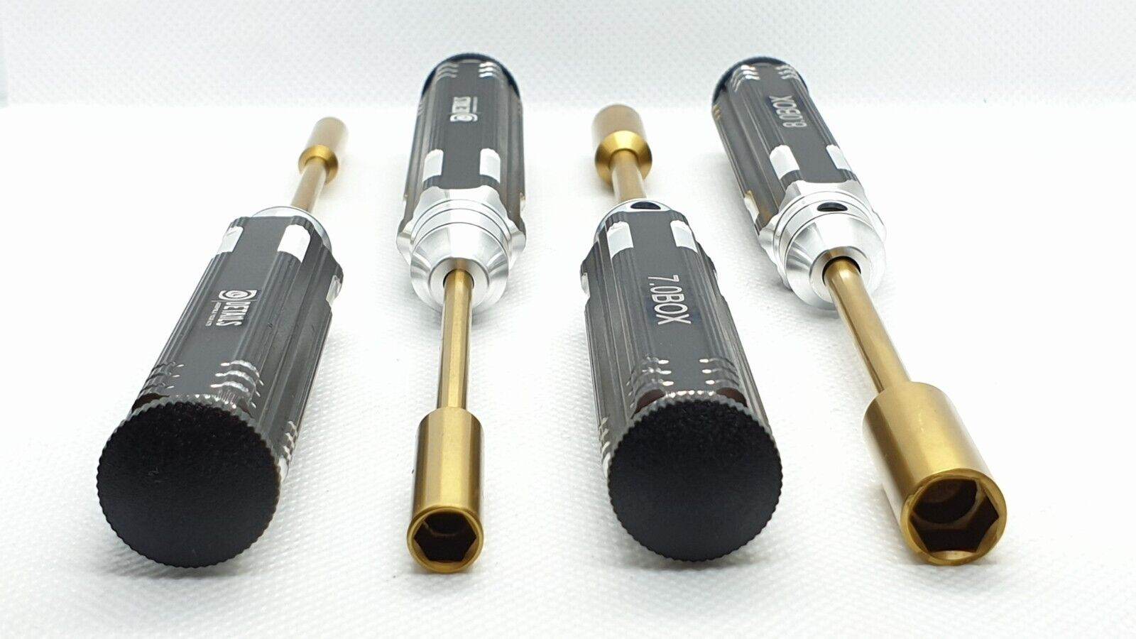 4-piece black metric socket screwdriver set for RC cars, designed for precise adjustments