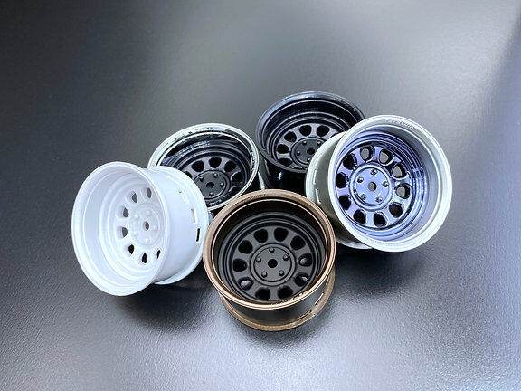 Close-up of Tetsujin 'Sunflower' Super Rim Wheels, adjustable offset for RC drift cars
