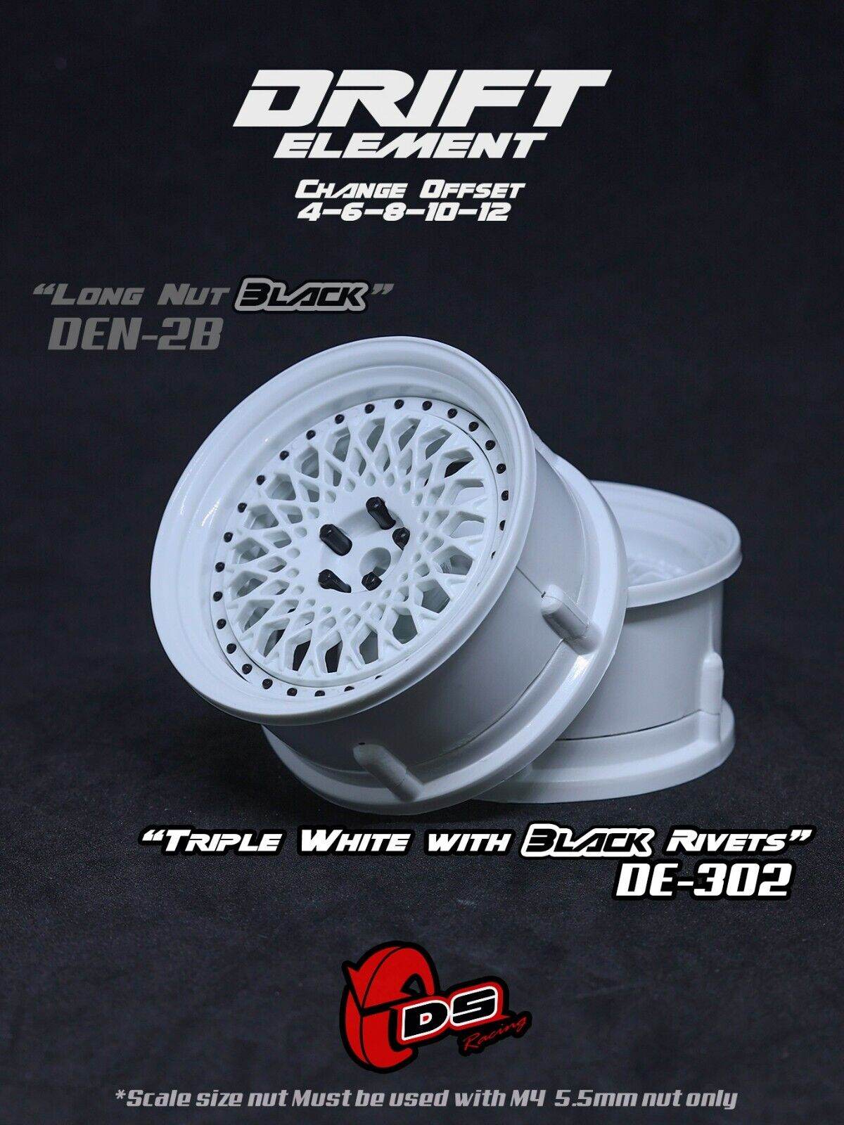 1/10 rc drift wheels mesh de‑302 white black rivets