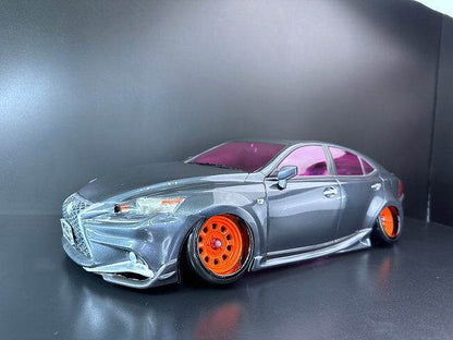 Close-up of Tetsujin 'Sunflower' Super Rim Wheels, adjustable offset for RC drift cars shown on the car