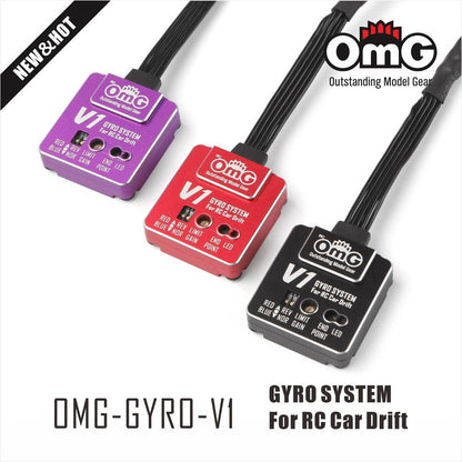 Top view showing mode & gain dials on OMG V1 high-performance RC gyro