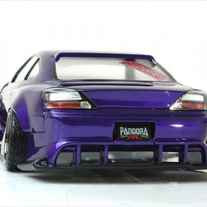 Detailed close-up of the Pandora Nissan Silvia S15 Raijin RC bodyshell, highlighting the intricate design and features PAB-3195