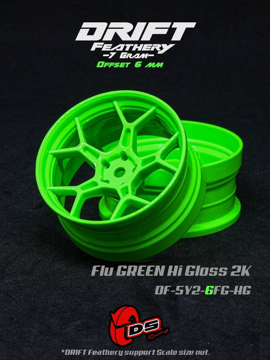 ds racing feathery rc drift wheels flu green 6mm offset
