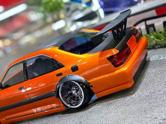 Close-up of Tetsujin 'Sunflower' Super Rim Wheels, adjustable offset for RC drift cars