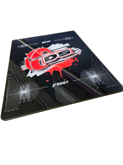 DS Racing acrylic tuning setup board for 1/10 scale RC drift cars, designed for precise vehicle adjustments