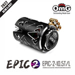 Close-up of OMG Epic V2 10.5T Black Brushless Motor, sensored and adjustable timing