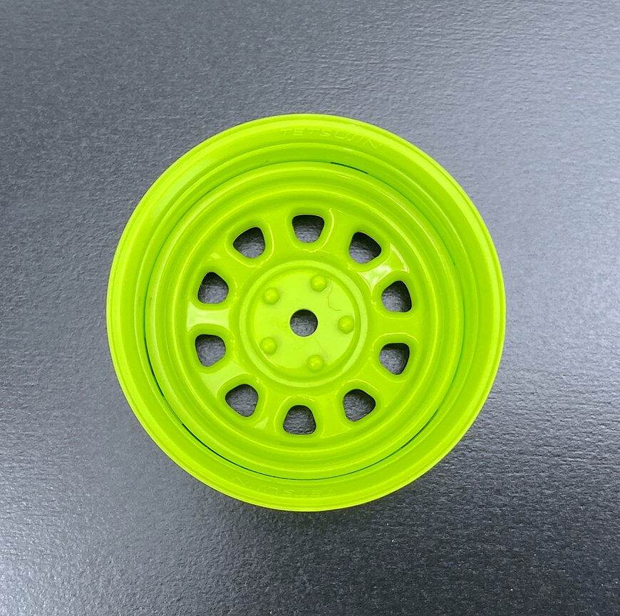 Close-up of Tetsujin 'Sunflower' Super Rim Wheels, adjustable offset for RC drift cars TT-8085