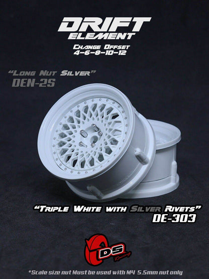 rc drift wheel set white mesh style de‑303 1/10