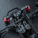 Close-up of black MST FRX Aluminium Front Bulkhead Mount, model 210711BK