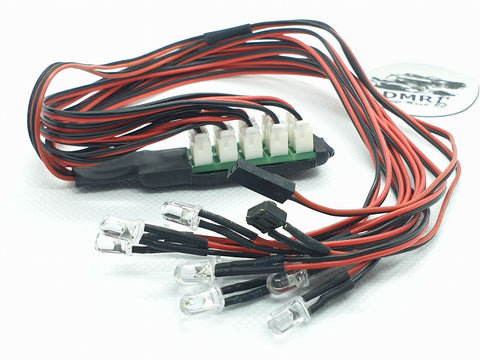 10-piece LED light kit for 1/10 scale RC car, truck, and crawler bodies, featuring seven adjustable lighting modes