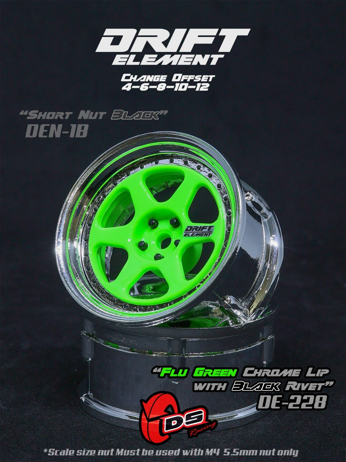 DS Racing RC drift wheels 1/10 adjustable offset rims DE-228 
