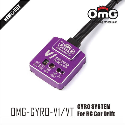 Top view showing mode & gain dials on OMG V1 high-performance RC gyro