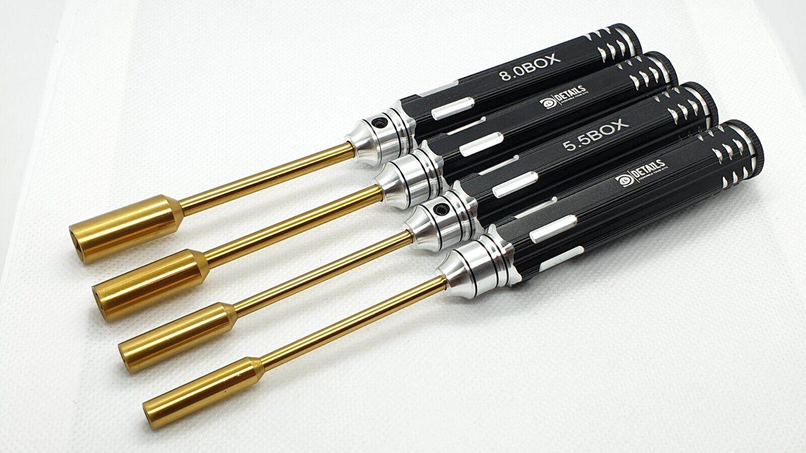 4-piece black metric socket screwdriver set for RC cars, designed for precise adjustments