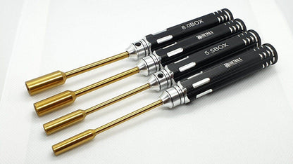 4-piece black metric socket screwdriver set for RC cars, designed for precise adjustments