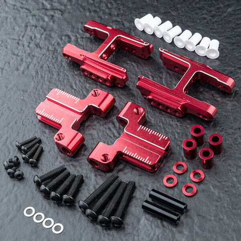 Close-up of MST THA Aluminium Rear Suspension Arm Set #210696 for enhanced durability in RC cars - Red