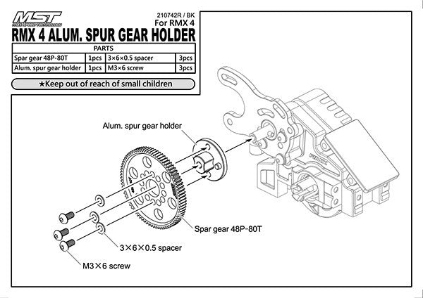 MST RMX4 Spur Gear Holder Aluminium Upgrade - 210742