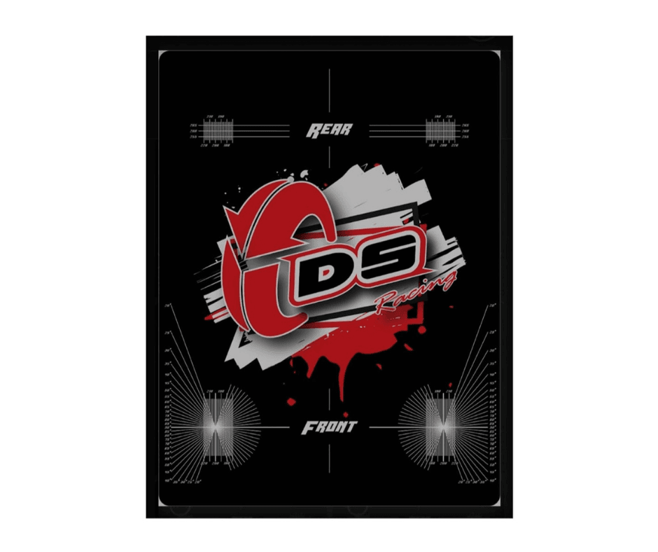 DS Racing acrylic tuning setup board for 1/10 scale RC drift cars, designed for precise vehicle adjustments