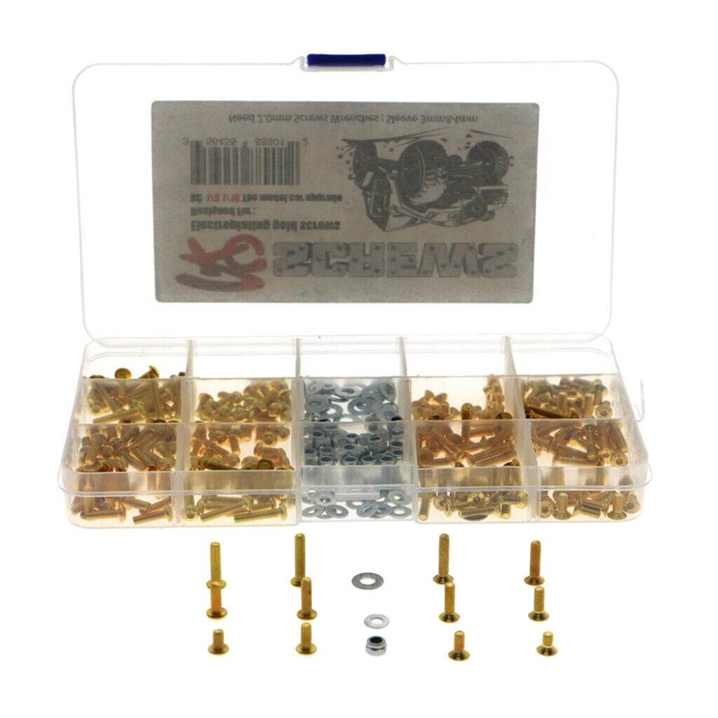 330-piece gold-plated M3 metric screw kit for RC car builds