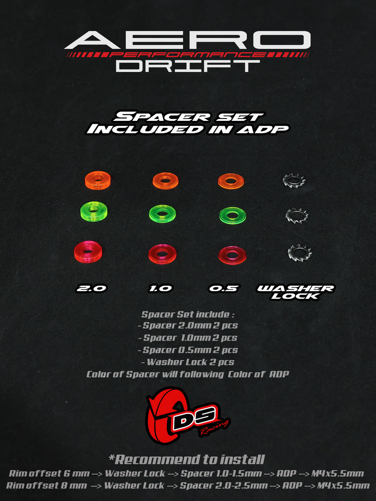 DS Racing RC Drift Wheel Inserts - Flat Face (2pcs)