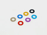 Pack of 10 aluminium M3 0.5mm flat gasket washers, used as spacer shims for precise RC car assembly