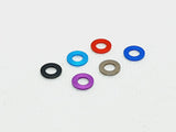 Pack of 10 aluminium M3 1.0mm flat gasket washers, used as spacer shims for precise RC car assembly
