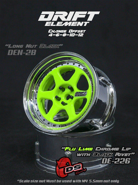 ds racing de-226 rc drift wheels changeable offset 1/10 flu lime