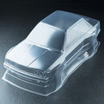 Close-up of 1:10 RC BMW E30RB Clear Unpainted Bodyshell, F194mm/R197mm #720022 for custom design