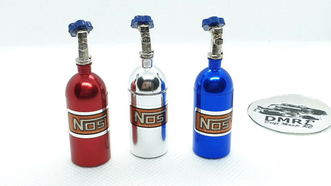 Close-up of aluminium 1/10 scale RC NOS bottle, designed as a balance weight for enhanced vehicle stability