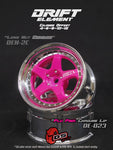Close-up of the pink DS Racing Drift Elements DE-023 RC wheel set, adjustable, designed for 1/10 scale RC cars