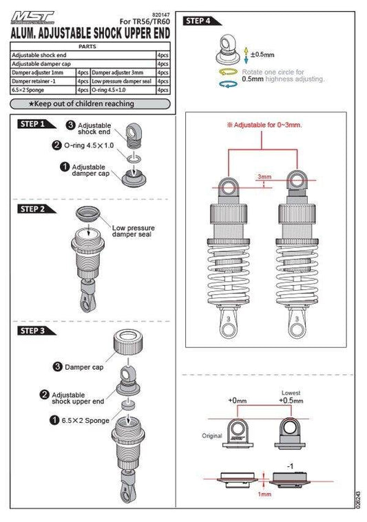 MST Shock Damper Cap Set - 820147 (Adjustable)