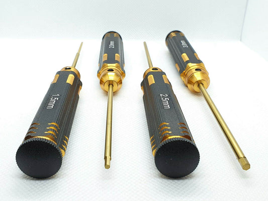4-piece black metric HEX Allen screwdriver set for RC cars, designed for precise adjustments